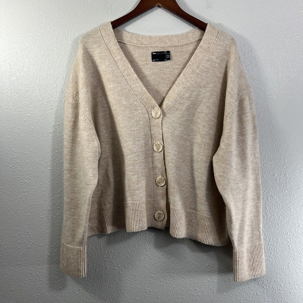 ASOS Design Curve V Neck Fluffy Button Down Soft Cardigan Size 14